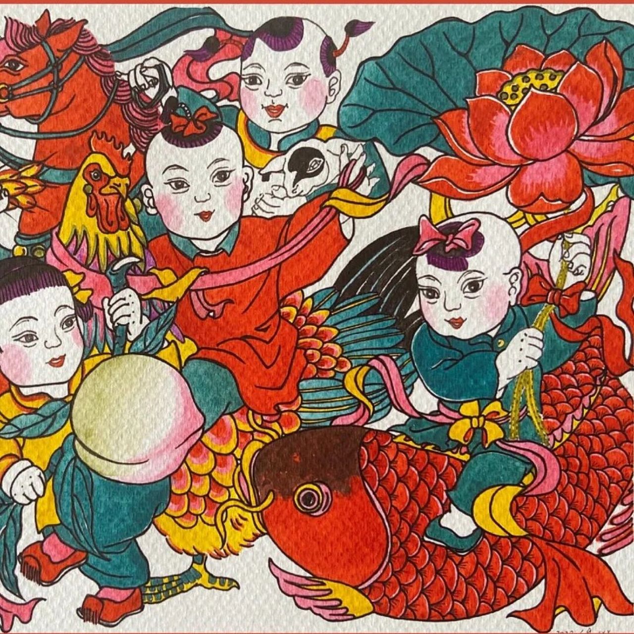 分享几张骑鱼的年画娃娃～ #小红书成长助手# #年画娃娃# #中国传统