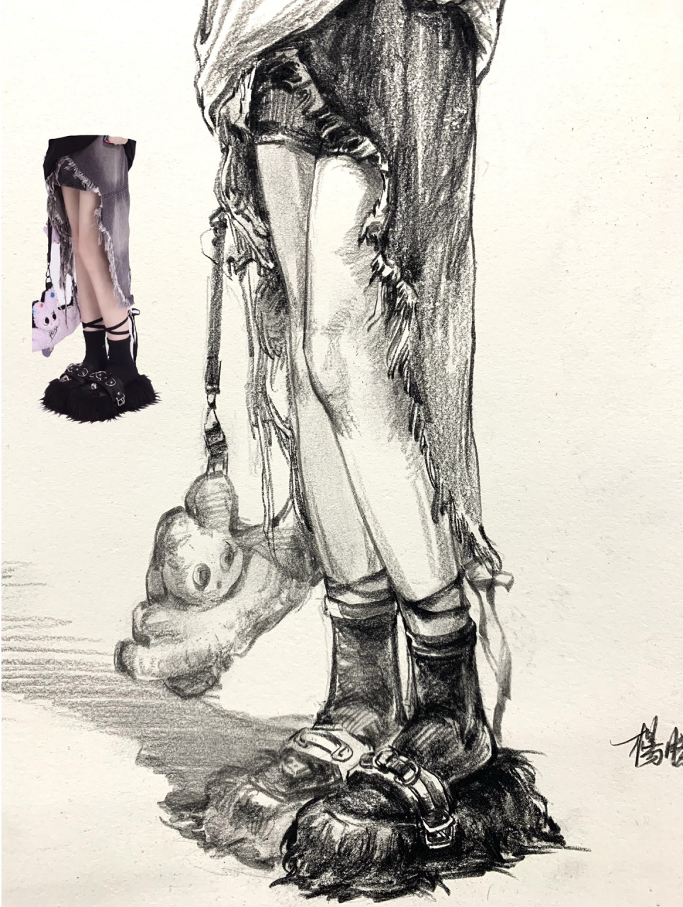 人物速写 场景速写单体素材 女青年站姿 材料:文萃98k,尼奥尼炭笔
