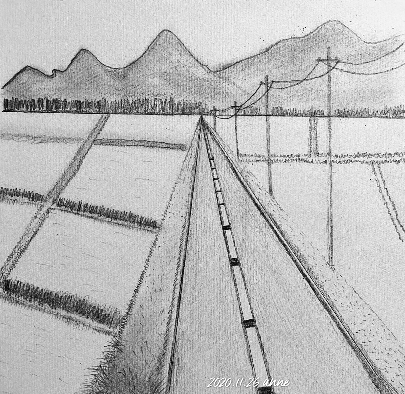 素描手绘|家乡的田野