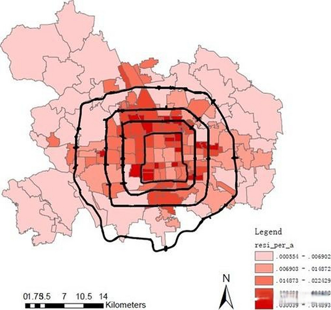 下图为丰台区常驻人口分布图,红色越深代表该街道常住人口数越大.