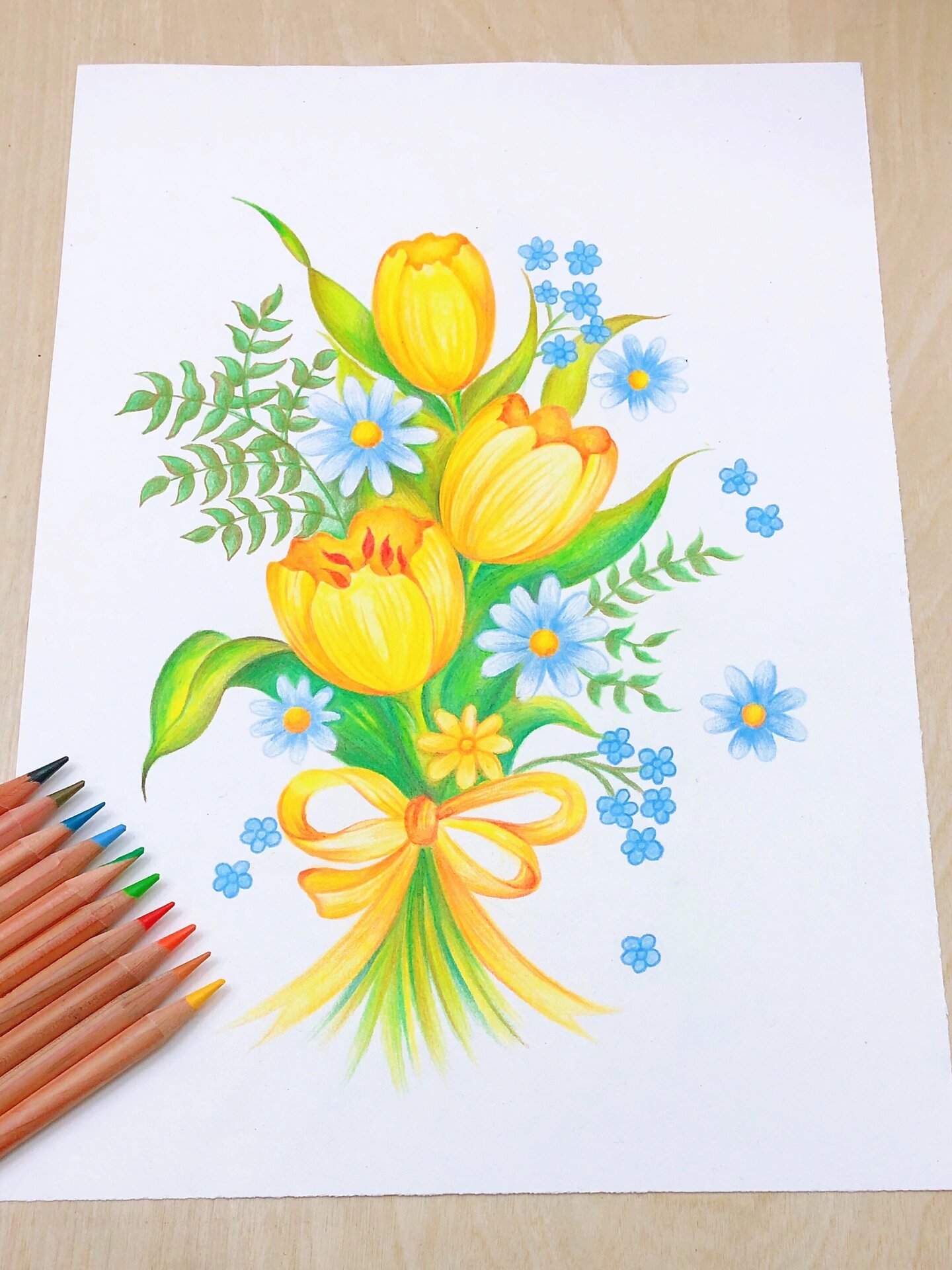 彩铅画 花束