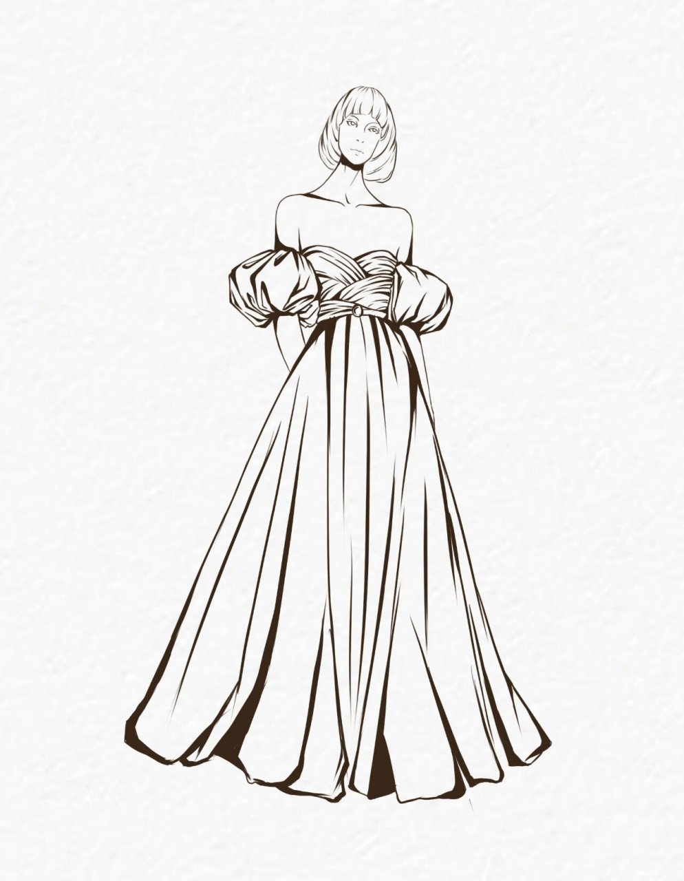 服装设计效果图线稿 | 时装画 93工具: ps  手绘屏 93笔刷:硬边缘