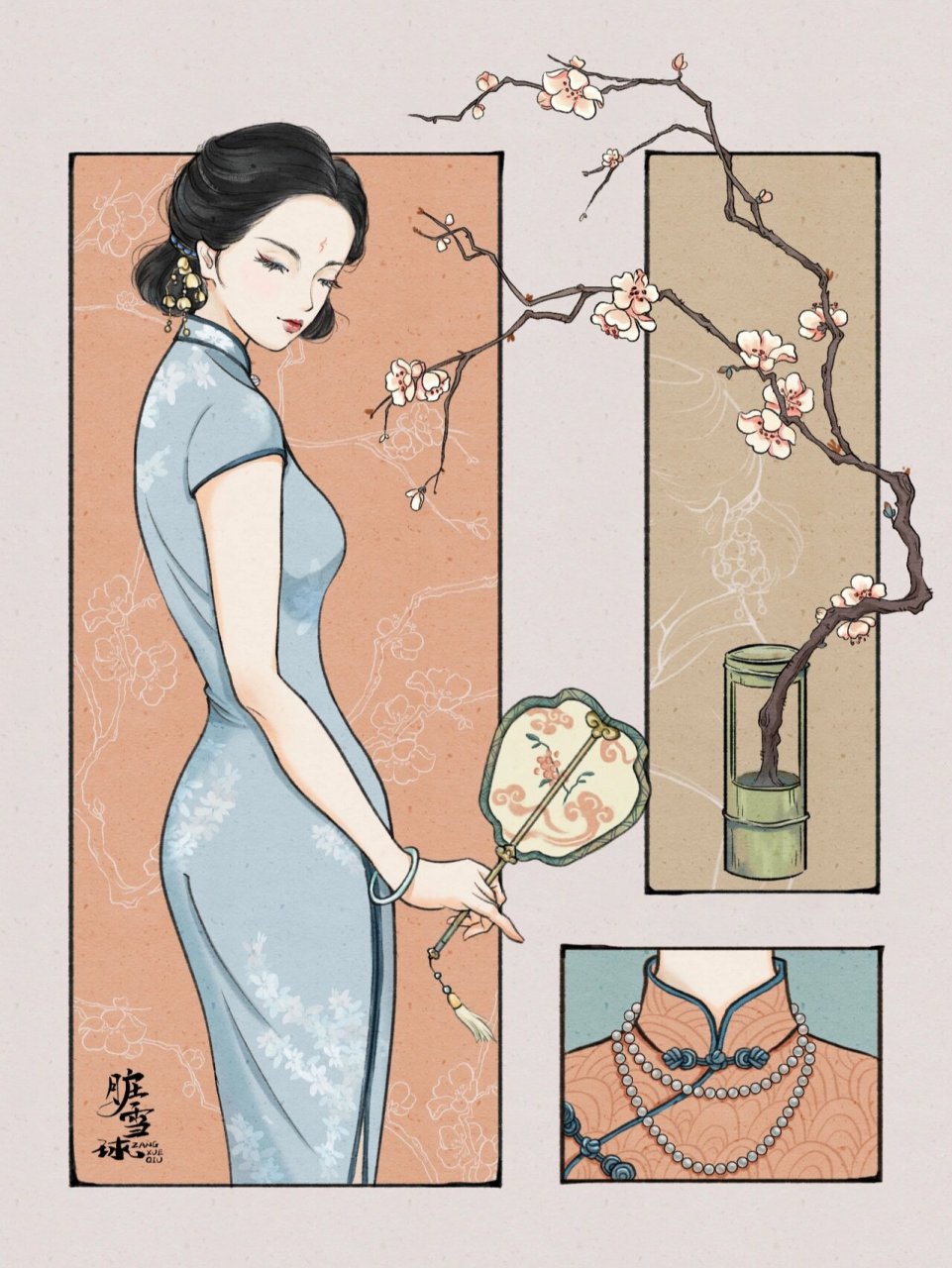 原创分镜插画|民国旗袍美人一(附线稿) 一袭旗袍裹身,端的是无边风情