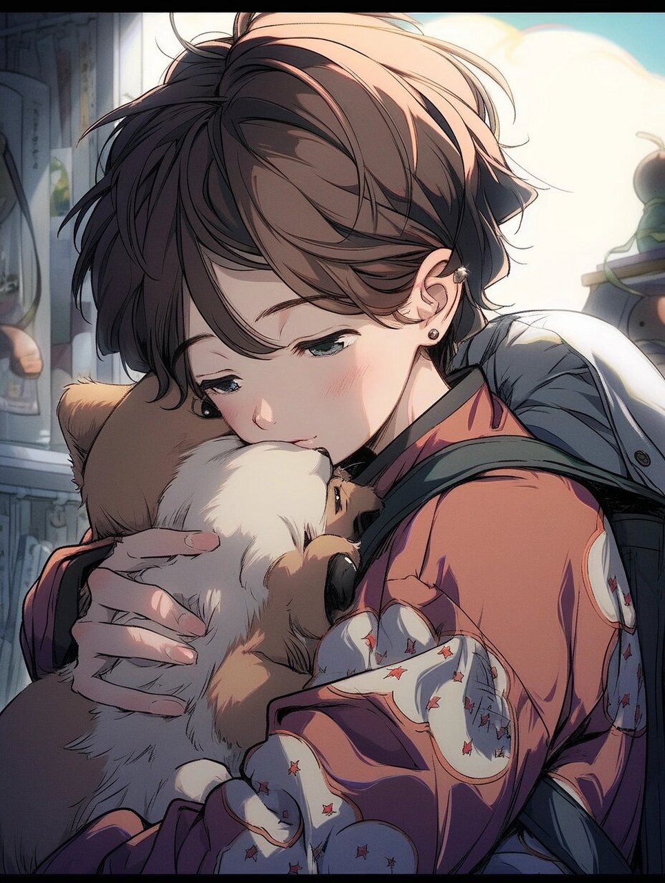 忧郁男孩与宠物狗|动漫头像壁纸