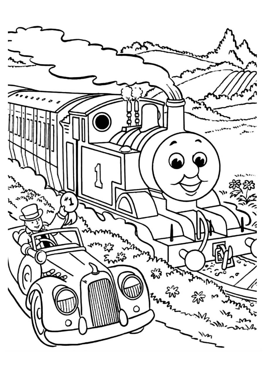 托马斯小火车涂色简笔画 托马斯小火车简笔画,线稿,涂色画,涂鸦.