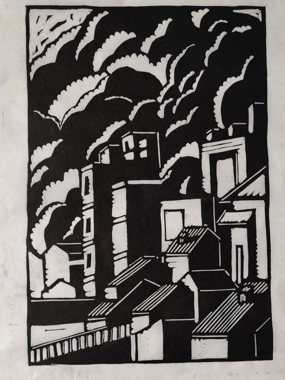 黑白木刻 第一次接触版画黑白木刻 木刻 版画 美术生 很喜欢刀在板上