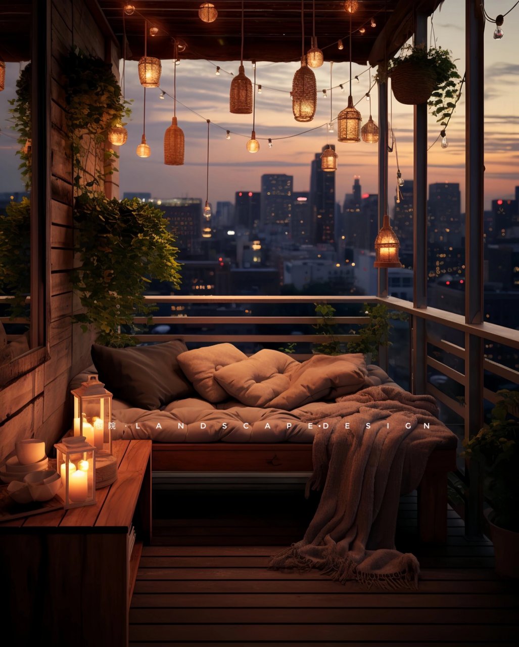 一个美好的阳台夜景