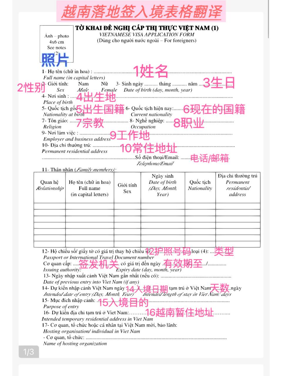 越南落地签入境表格翻译 越南落地签入境表格填写 需要7615入境