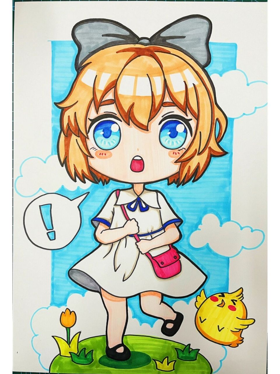 马克笔动漫 动漫女孩,开学季,马克笔绘画,动漫姑娘,背书包的女孩.