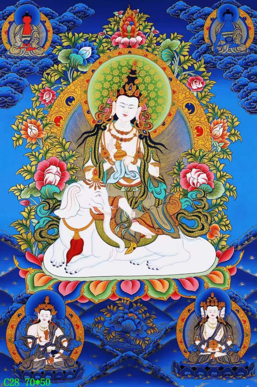 [鲜花]尼泊尔唐卡【普贤菩萨】 画芯:75*50cm    尼泊尔寺院修行喇嘛