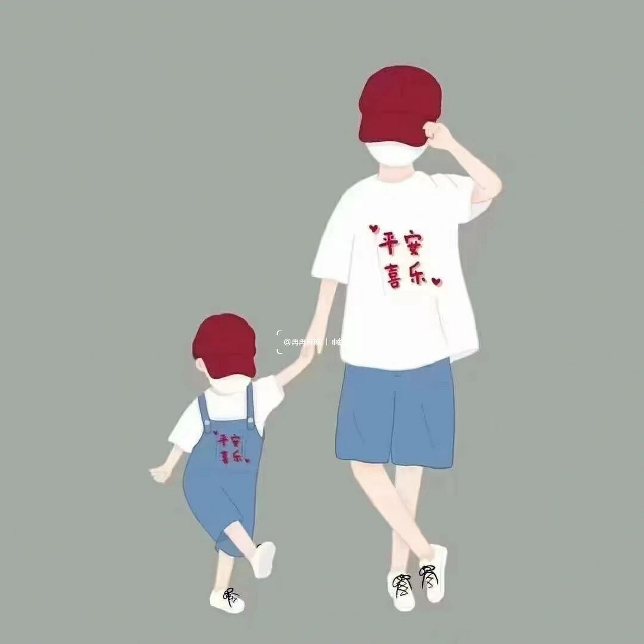 原创手绘亲子头像母女三人父子母子母女萌娃 你无人可及,无人可替,我