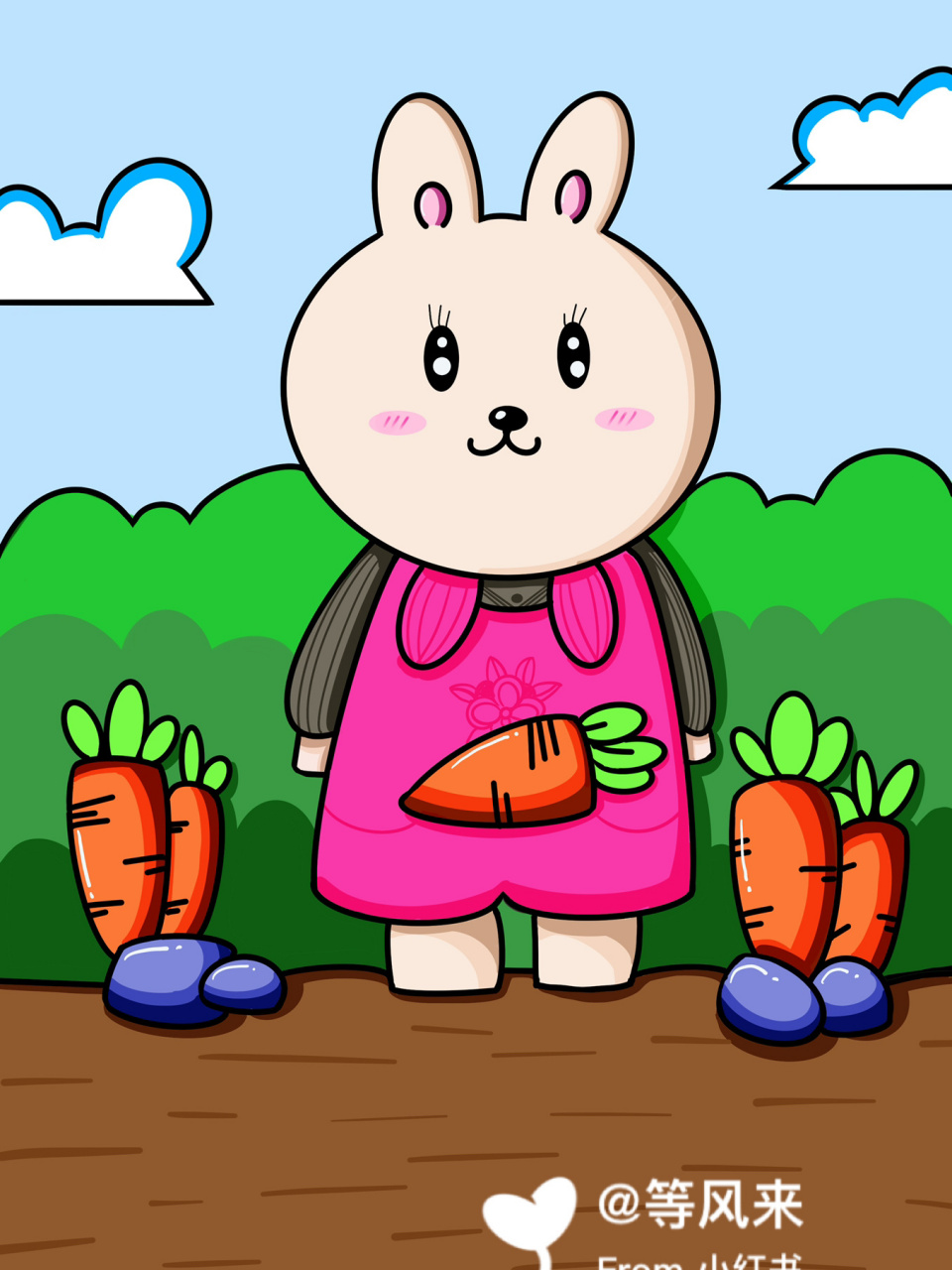 可爱的小兔子 儿童创意画 简单 超好看 简笔画 带线稿#儿童简笔画