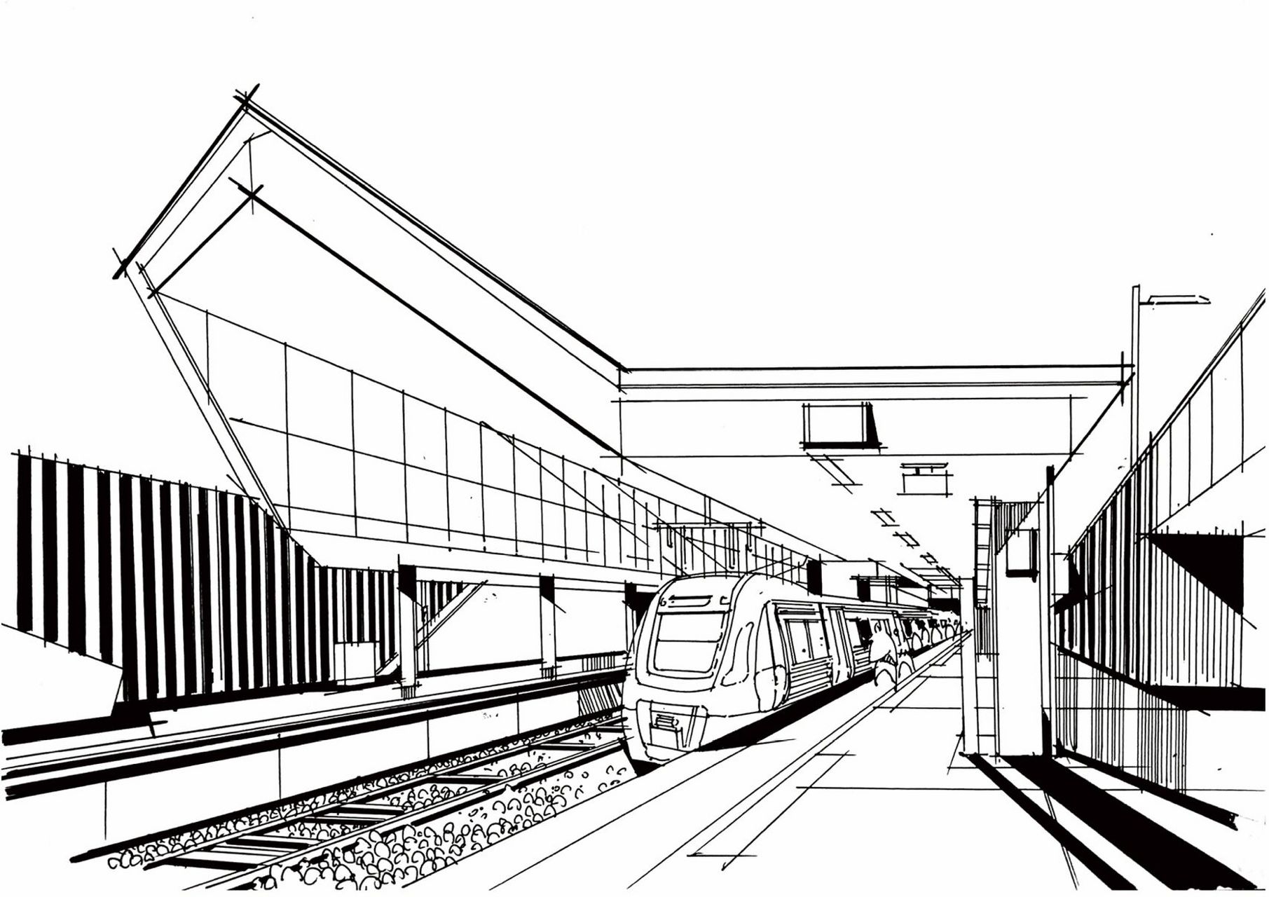 高铁站台手绘及马克笔表现 ·今日分享· 积累一下 有可能会考到冷门