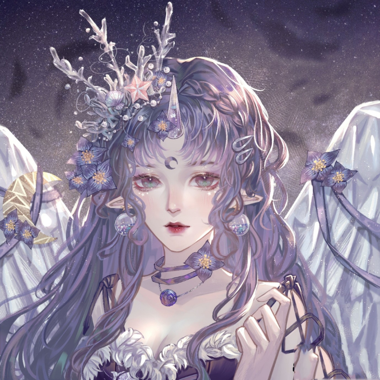 梦幻紫色月亮动物独角兽女孩系列头像 写完作业啦 !