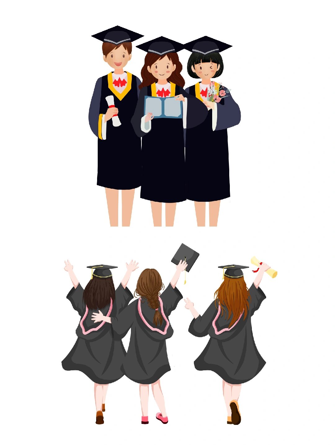 学生毕业季学士服合影卡通师生人物 78今天的素材96 93毕业合影