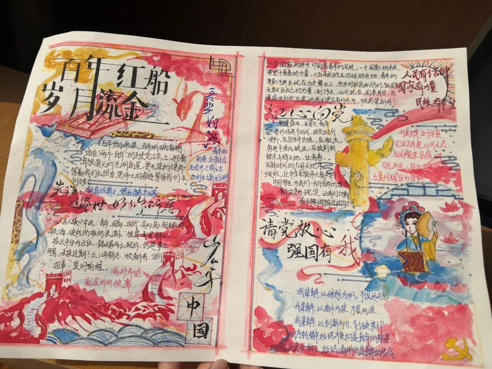 请党放心,强国有我 主题手抄报 细节 临摹素材:轻山 hann   细节图