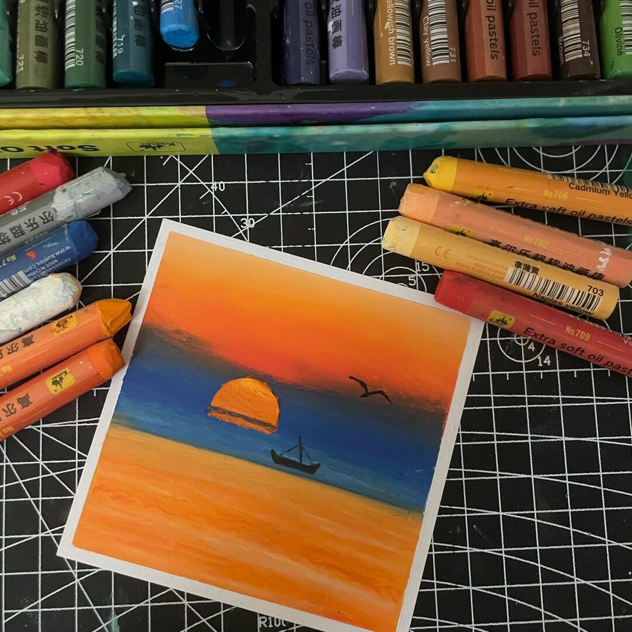 油画棒17|总要看一场海上日出吧(附步骤) 「我想邀请你看一次海上日出