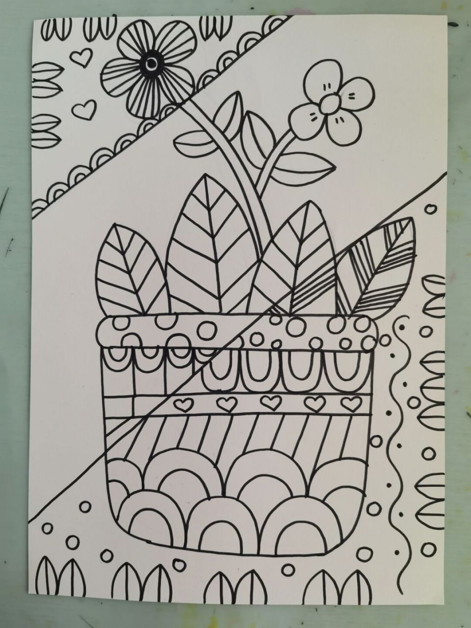 幼儿园美术 花的创意线描图#幼儿园美术