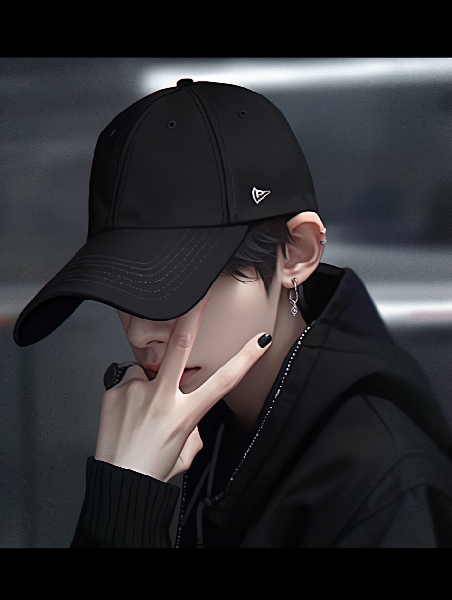 戴帽黑衣男头01鸭舌帽不露脸氛围男生头像