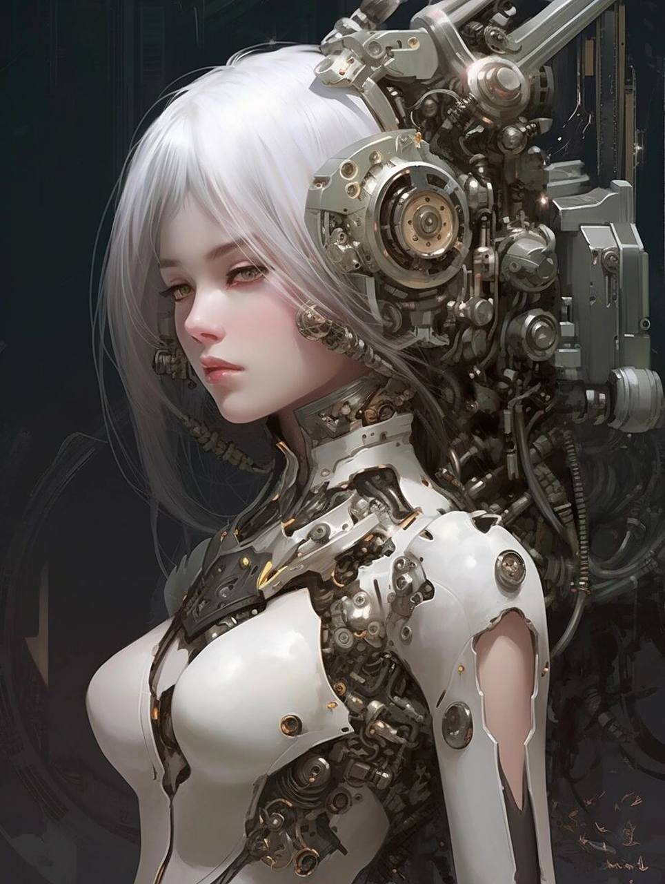 ai 机械战士 人机结合 嫩模 美女 还是保留飘逸的头发比较好看,有密恐