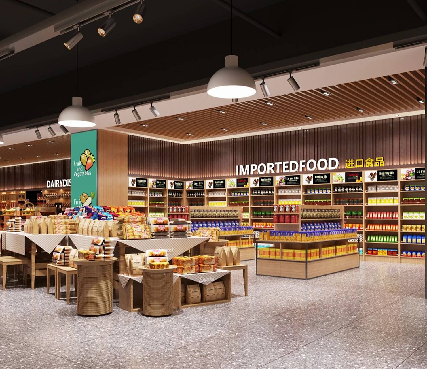 百货超市装修效果图分享~ 百货超市装修设计一般分为收银区,购物区