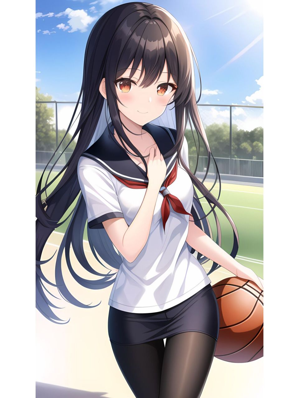 篮球场爱运动女孩,动漫二次元绘画人物