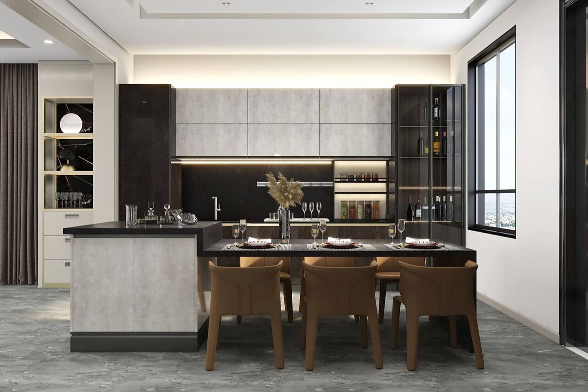 厨房除了我们常见的一字型,u型及l型布局,开放式厨房还可以结合岛台