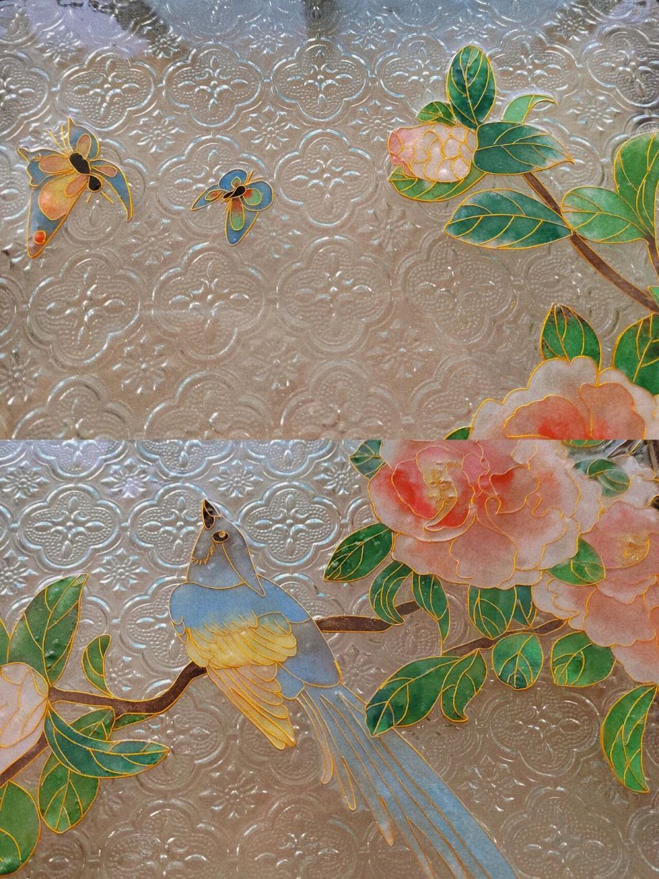 珐琅掐丝成品 线稿图 覆膜后的效果,比较光滑,我买的是茶盘,网上都