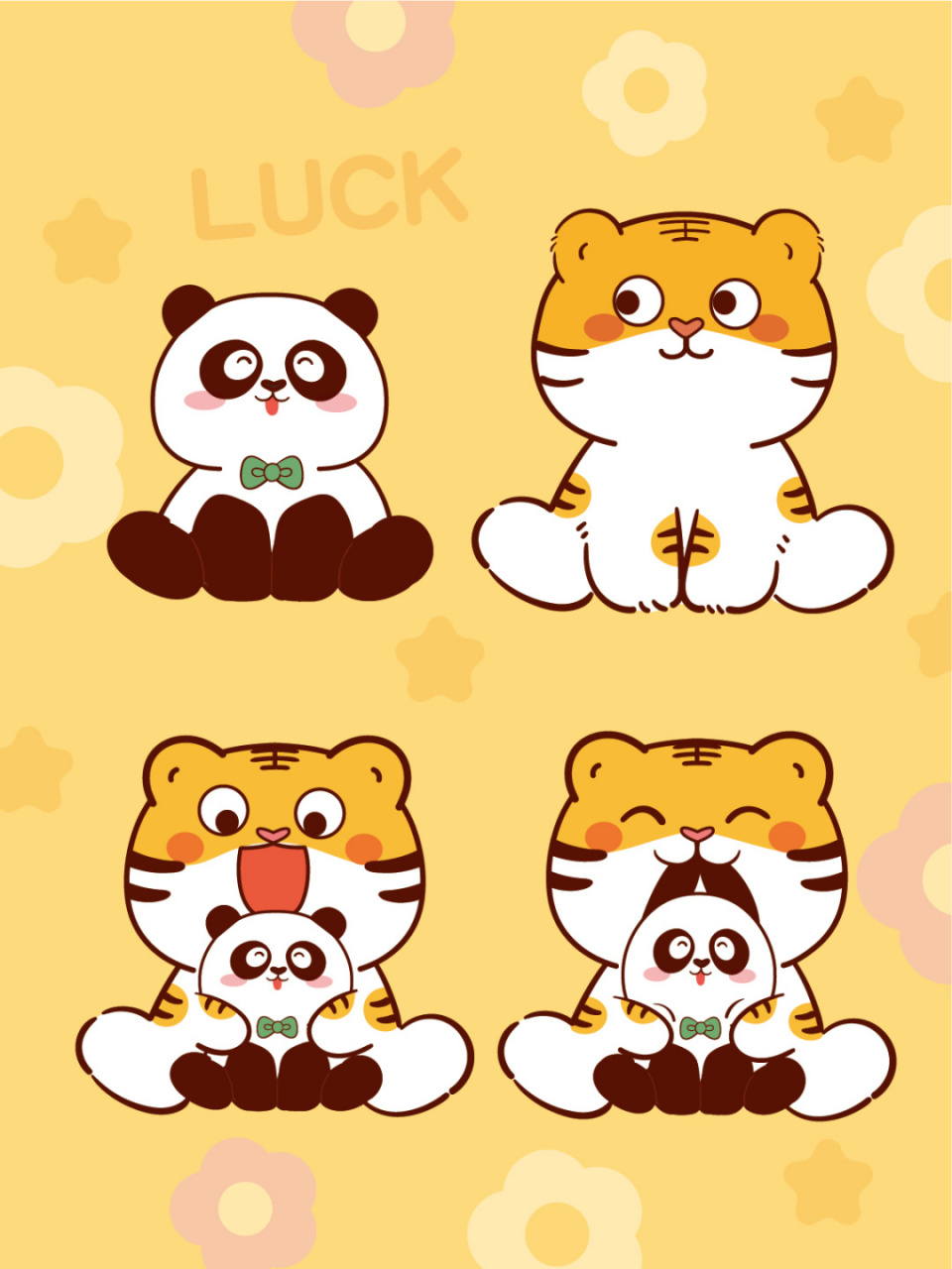 虎萌萌熊猫花花ip插画卡通形象表情包可爱