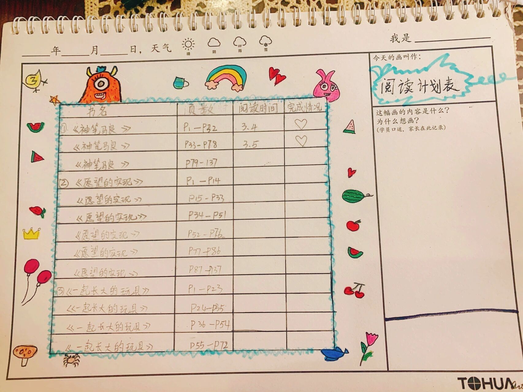 有些是小朋友画的,有些是我自己画的 也可以网上找些可爱的图片照着画