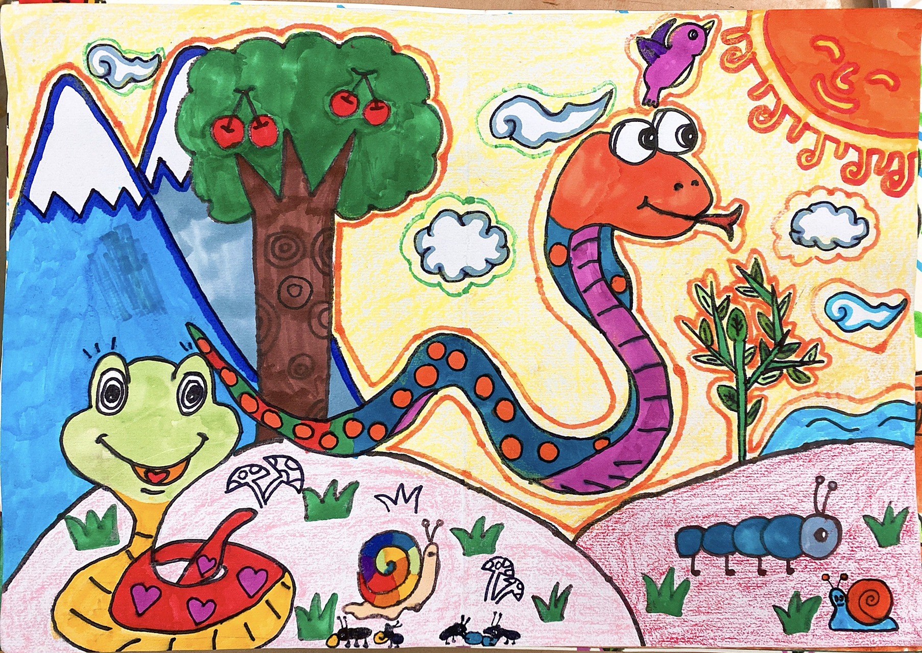 一年级美术丨下册丨《奇妙的爬行》学生作品 上课的过程其实有点一言