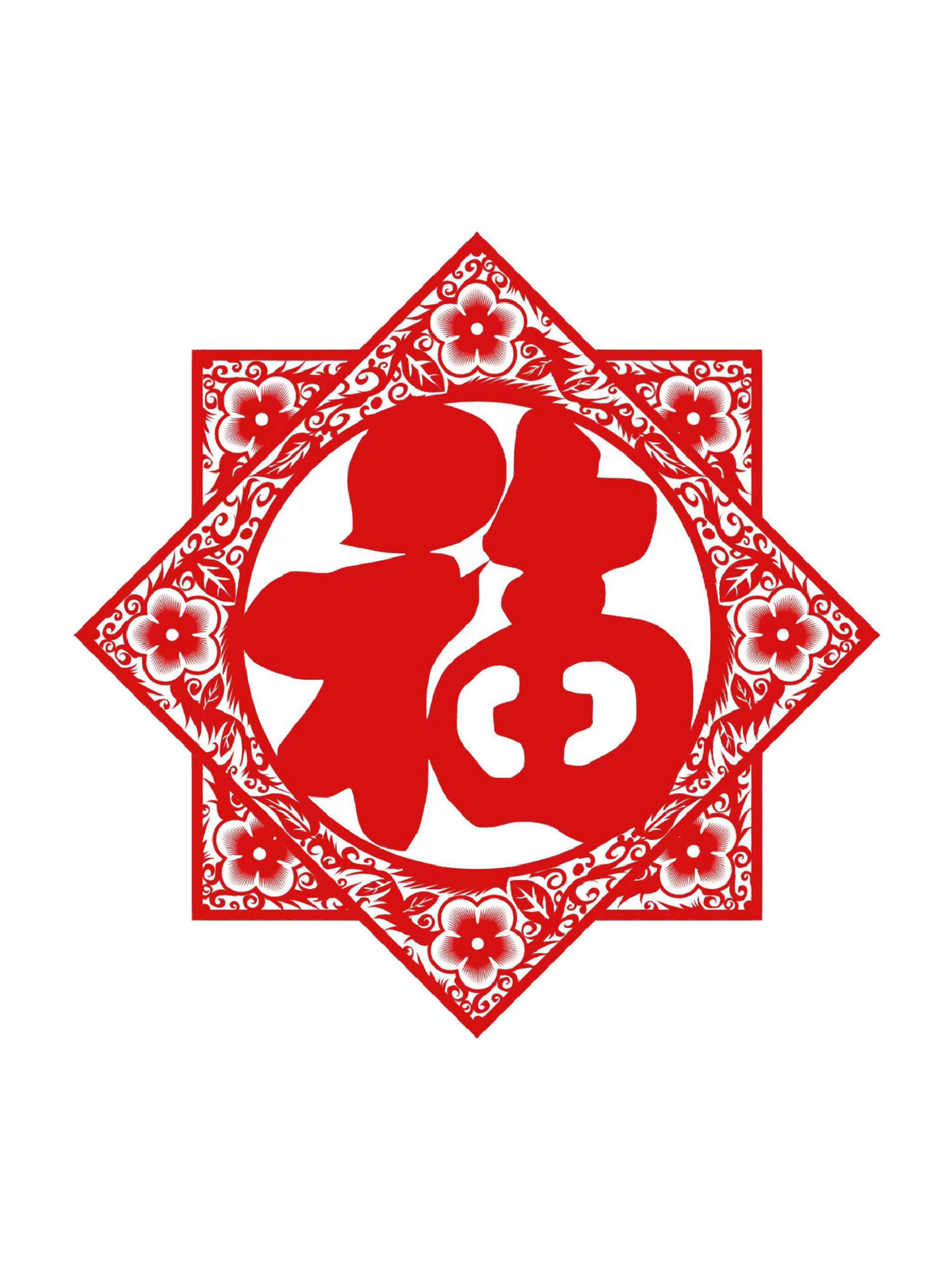 免抠元素|"福"字剪纸窗花