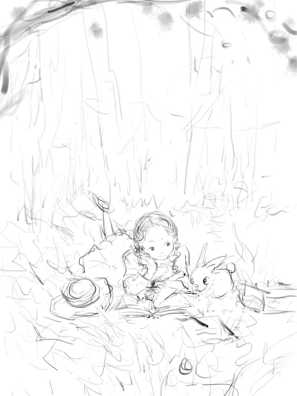 绿山墙的安妮 插画绿山墙的安妮过程(创作过程 电脑构图~纸上草图~纸