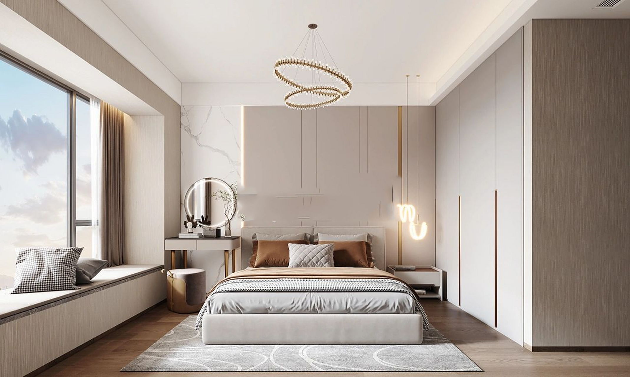 手绘效果图写生 卧室 风格:现代 一点透视