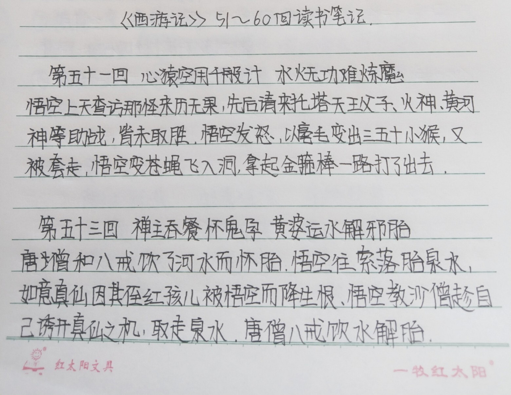 西游记51～60回读书笔记 写的急,字丑勿喷