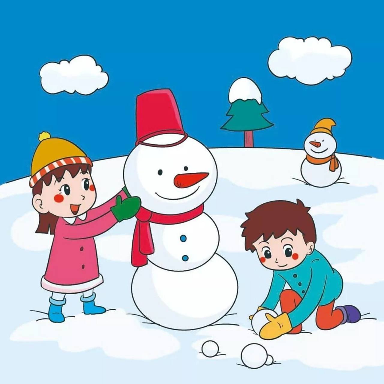 看图写话 冬天堆雪人 冬天来了,一场大雪过后,地面上铺盖了一层厚厚的