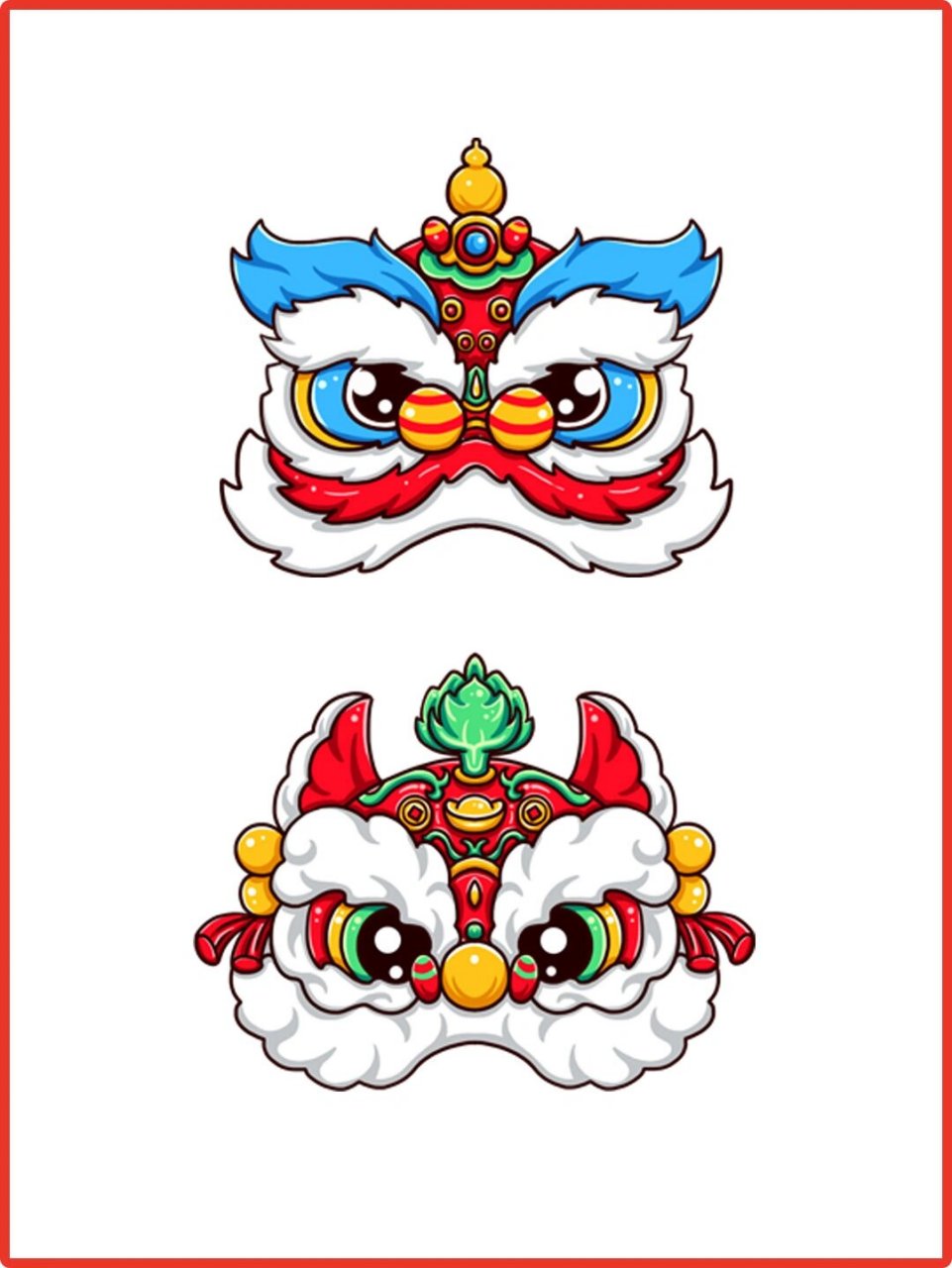 新年元旦醒狮舞狮狮子头丨贴纸免扣素材 96醒狮元素是春节龙年新年