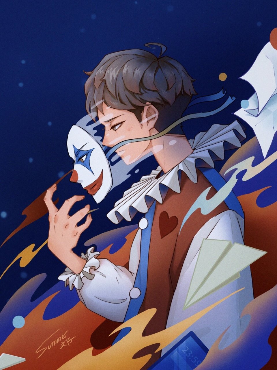 插画|夜晚,卸下小丑面具.