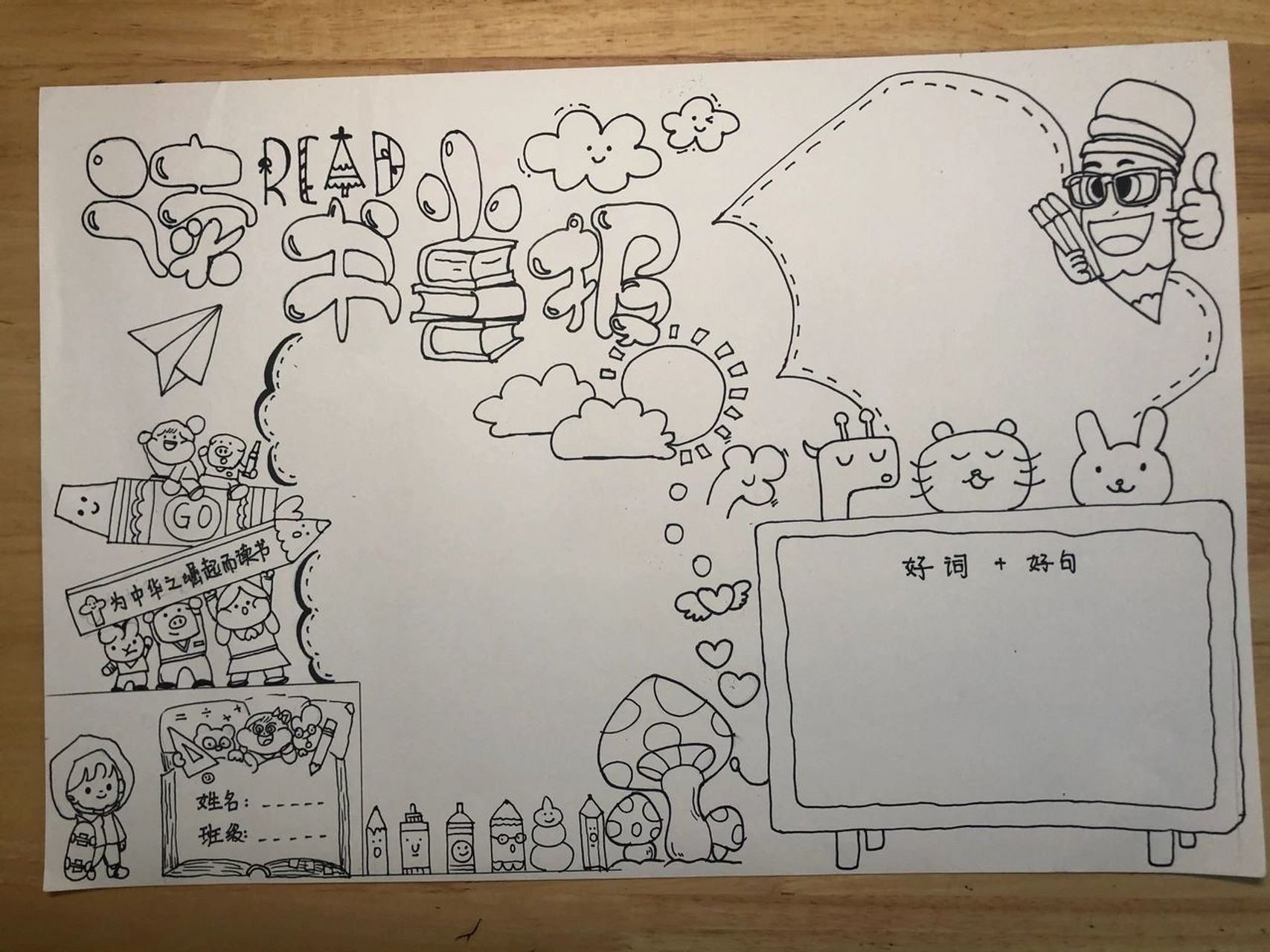 读书小报 读书小报画成了"读书大报",a3纸上完成了.