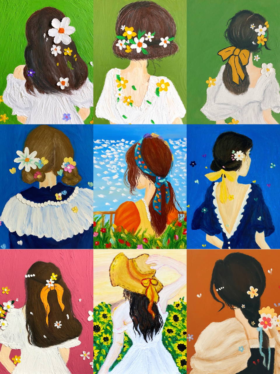 油画棒丨集齐9张少女背影,你最喜欢哪一幅?