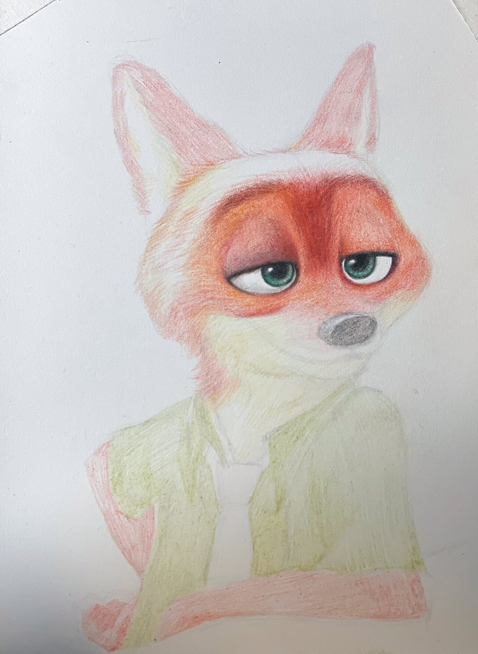 跟我一起彩铅画狐狸02尼克|图片回顾 视频过程有些长 感觉发出来不