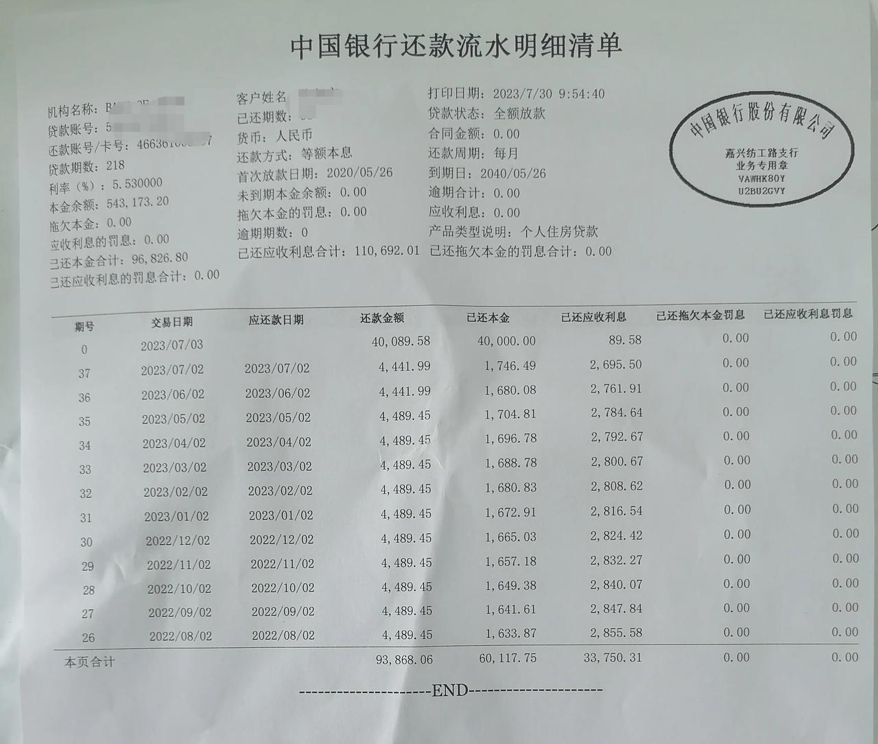 到银行打印一份还款流水明细.不看不知道,一看还真吓一跳!