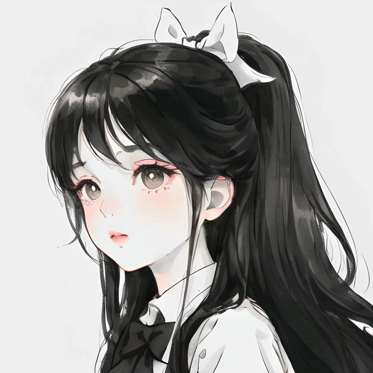 黑白动漫可爱女生头像|日系二次元头像