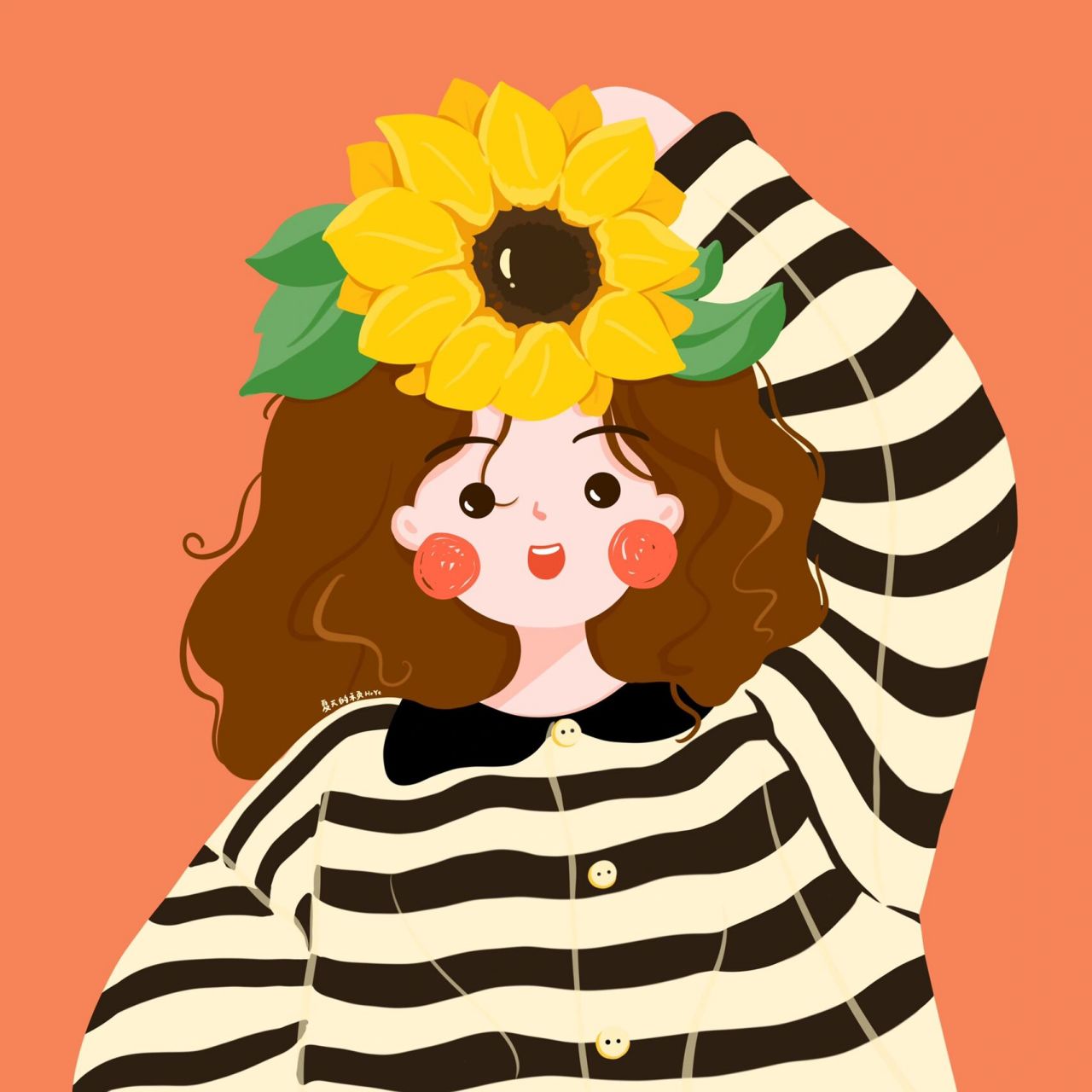 插画头像 | 头顶向日葵花的可爱女生 向日葵的花语是勇敢追求97
