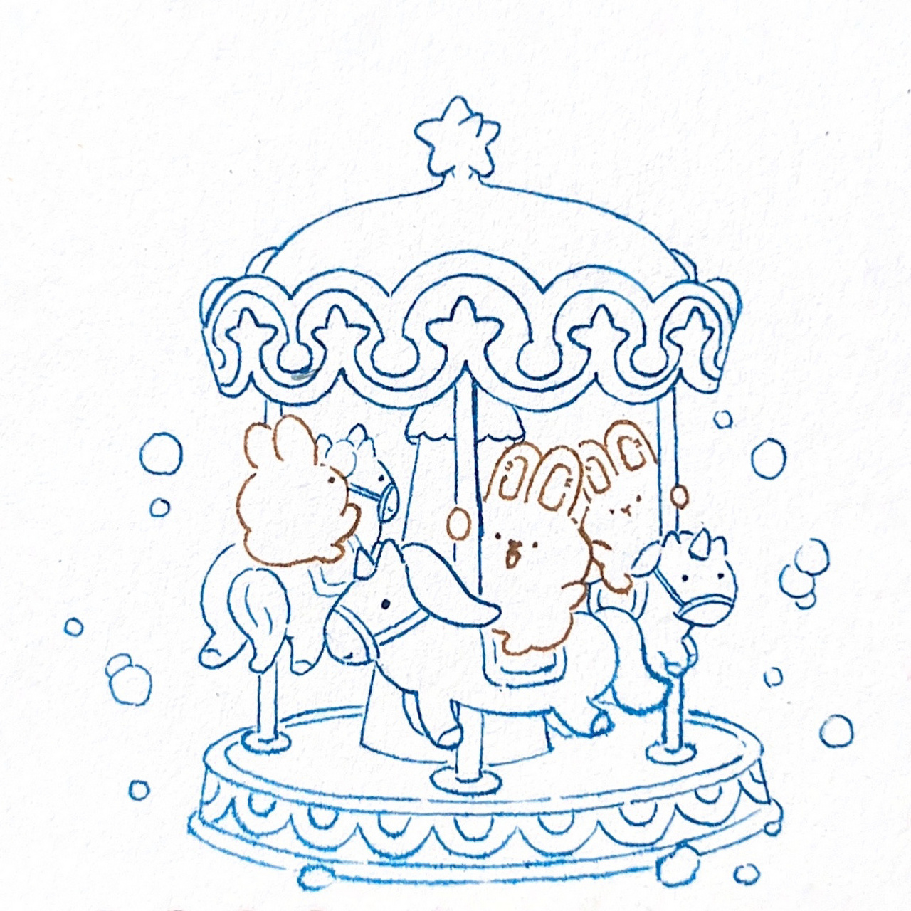 超可爱的兔崽旋转木马绘画保姆教程,巨详细   兔崽坐上了旋转木马