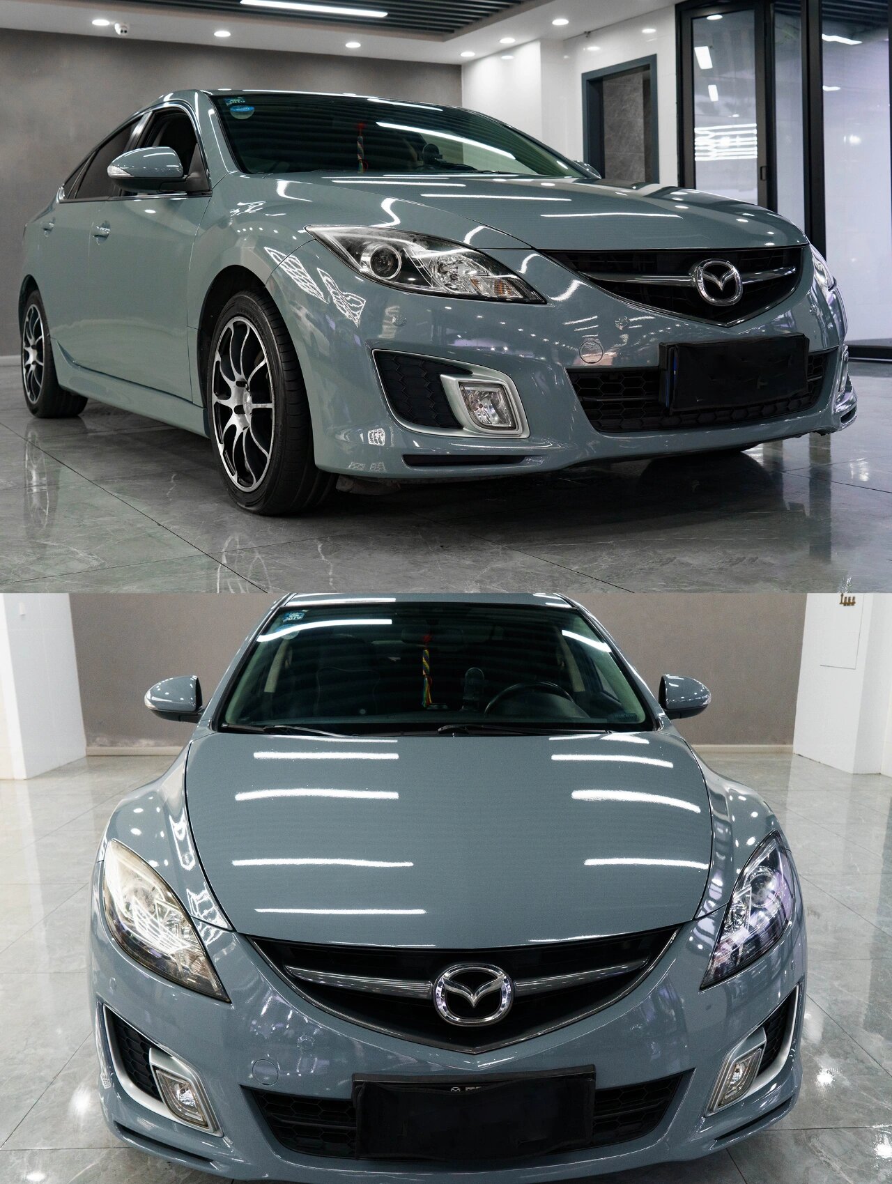 马自达6贴纳多灰颜色的改色膜后,随着光线和观看角度的变化,车身傻哪