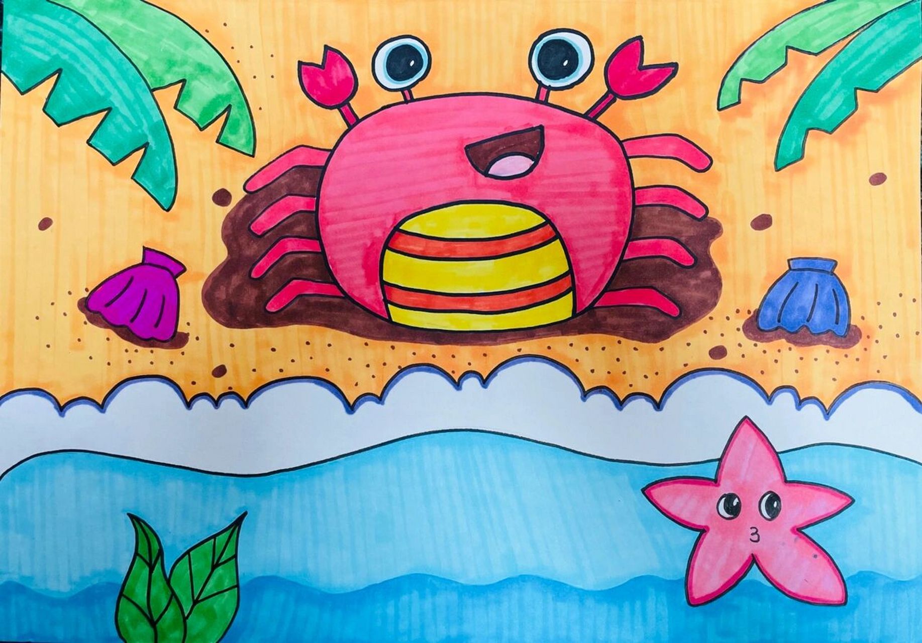 儿童绘画# #绘画# #绘画# #儿童画# #螃蟹# #儿童创意美术# 螃蟹022