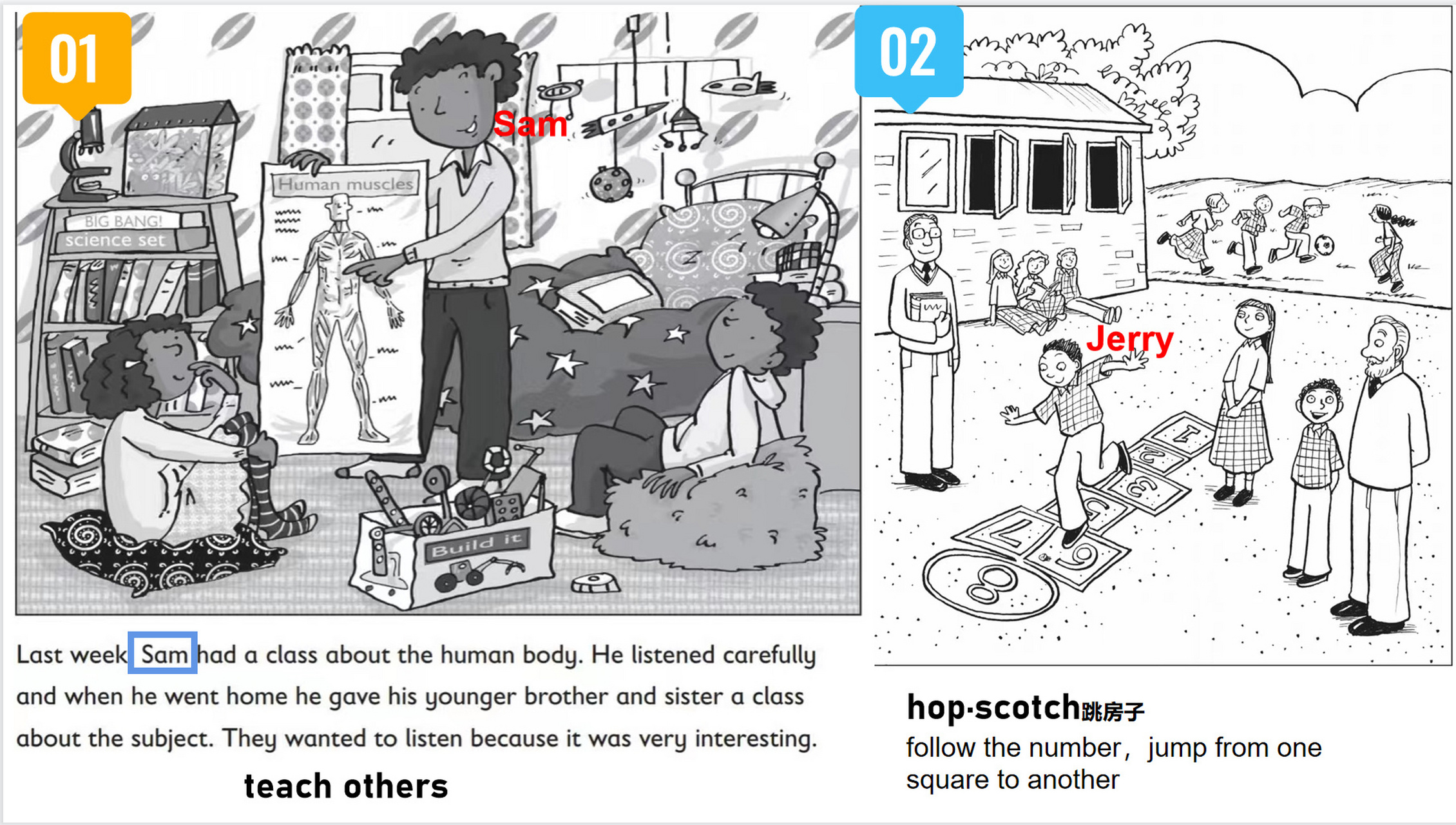 看图写话-现在进行时(五年级) 北京版五年级下册第一单元what are you
