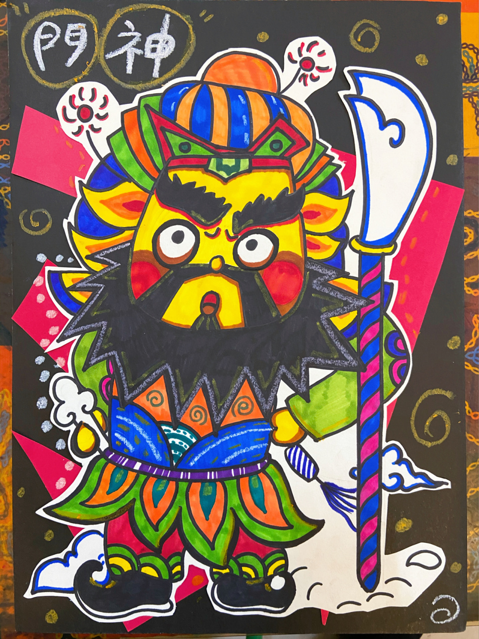 儿童画/门神/过年系列二/内附线稿 4k素描纸77红色卡纸77黑色卡纸