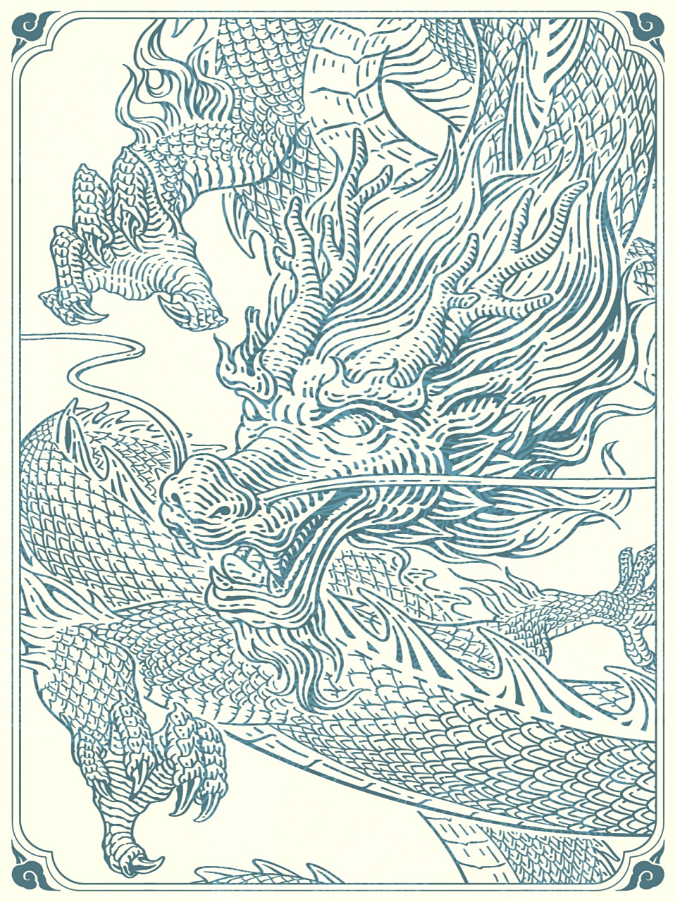 手绘版画风格神兽 | 青龙 原创作品 授权请私 07转载07商用